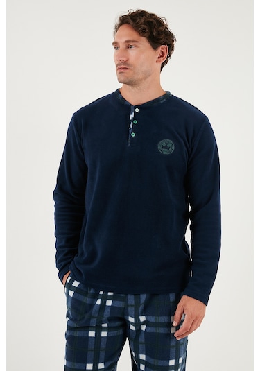 Buratti Regular Fit Bisiklet Yaka Kışlık Yumuşak Dokulu Polar Erkek Pijama Takımı 6096100 Lacivert