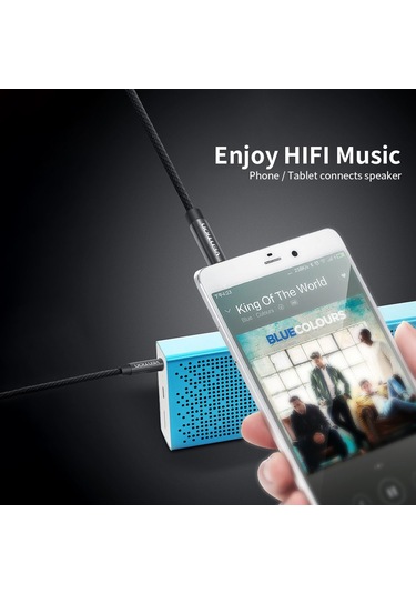 Springsun Ventıon 3.5mm Aux Ses Kablosu Arabaya Monte Erkekten Erkeğe Hifi Kablosu Kumaş Dokuma İle Stereo Ses Kablosu Telefon Pc