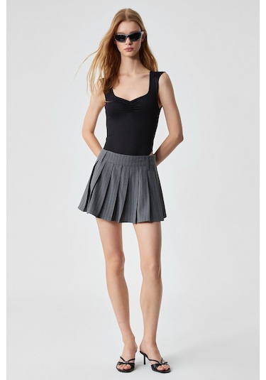 GRIMELANGE Chıncago Kadın Regular Çizgili Yüksek Bel Gri Etek Gri