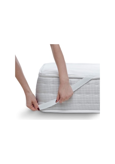 Dört Mevsim Lastikli Sıvı Geçirmez Yatak Koruyucu Alez Çift Kişi Beyaz