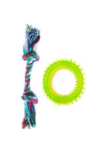 Diş İpi ve Tırtıklı Diş Kaşıma Yuvarlak Kemik Köpek Oyuncağı