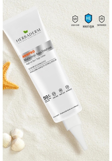 Herbaderm Aknpro Yağlı ve Akneye Meyilli Ciltler İçin Nemlendirici Güneş Kremi SPF50+ Açık Ton 40 ML