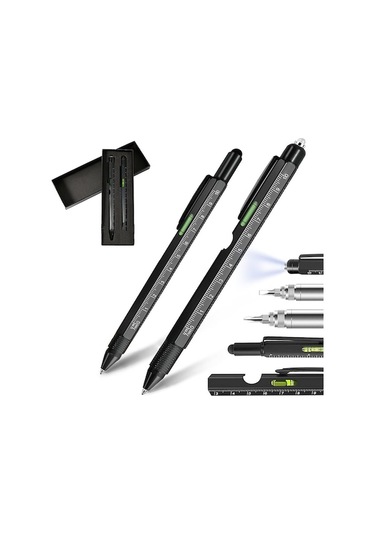 Doldurucular Erkekler İçin Hediyeler 9'u 1 Arada Çok Amaçlı Kalem Seti Siyah Siyah