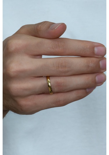 3mm İnce Bombeli Parlak Erkek Kadın Unisex Çelik Alyans Yüzük Cl27 Sarı