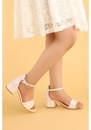Kiko 769 Kum Simli Günlük Kız Çocuk 3 Cm Topuk Sandalet Ayakkabı (456326939) Ekru