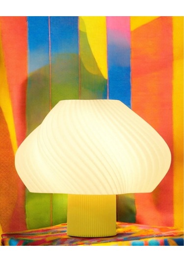 Aura Modern Tasarım Masa Lambası , Komidin Aydınlatma Şık Abajur - Sarı Beyaz Çok Renkli
