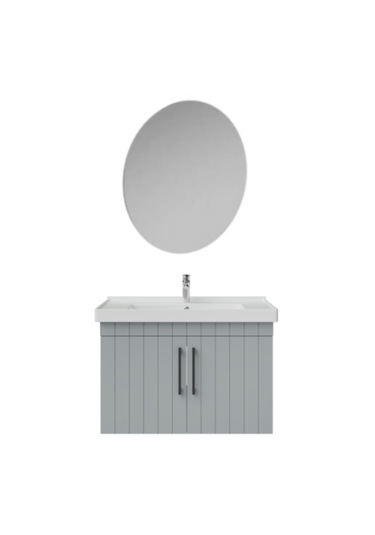 Creavit D20 80 Cm Banyo Dolabı Ve Yuvarlak Ayna Takımı Mat Gri