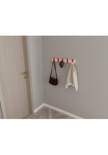 Hepsi3boyutlu Modern Duvar & Kapı Kanca Askılık - 5 Adet Kırmızı Kanca Askılık - Model No : 2 Kırmızı