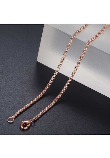 Fastbuy Siyah Kadın Yuvarlak Kutu Zincir Kolye - 2mm/3mm Paslanmaz Çelik - Erkek Kadın İçin Solmaya Asla Gül Altın Renk Siyah