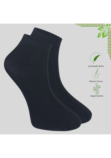 Erkek Bambu Patik Düz Desen Dikişsiz Çorap 3 Çift Beyaz - Lacivert - Siyah