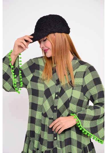 Park Moda Ekose Midi Elbise Yeşil