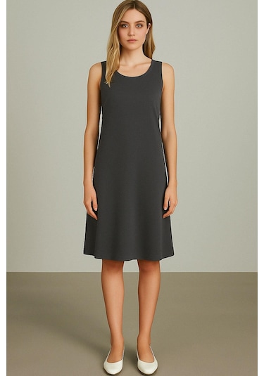 Modal Kumaş Rahat Kalıp Basic Günlük Elbise Antrasit