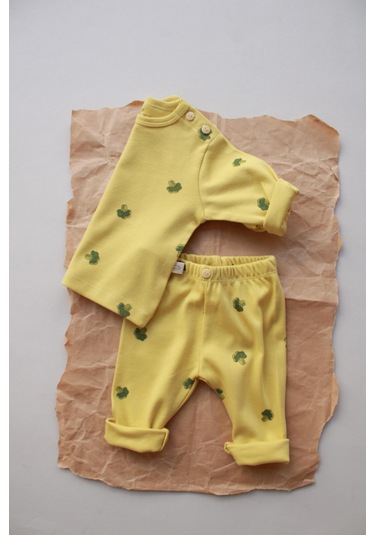 Brokoli Baskılı Bebek Alt Üst Takım Hardal