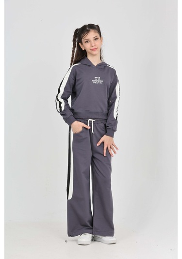 Toontoy Kız Çocuk Fiyonk Nakışlı Eşofman Takım Füme