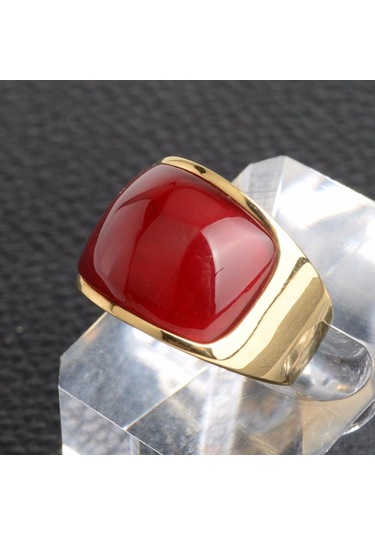 Kırmızı 2023 Oval Taş Yüzükler Erkekler Kadınlar İçin Altın Renk Paslanmaz Çelik Moda Alyans 9