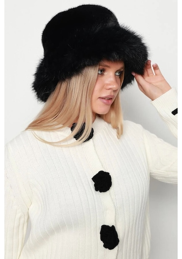 Kadın Peluş Bucket Kalpak Şapka 1143 Rkş-14 Siyah Siyah