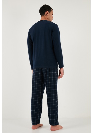 Buratti Ekoseli Yumuşak Dokulu Regular Fit Uzun Kollu Erkek Pijama Takımı 609611030 Lacivert