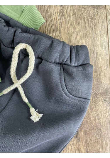 3 İplik İçi Şardonlu Armalı Kışlık Erkek Bebek Takım İguana Antrasit - Yeşil