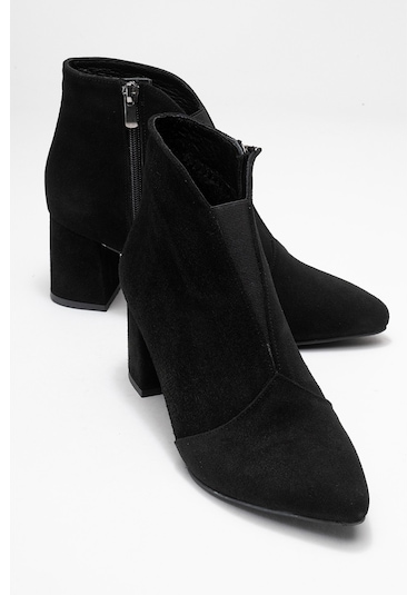 Finda Siyah Süet Hakiki Deri Kadın Topuklu Bot Siyah Süet