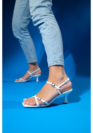 Luvishoes Nebel Beyaz Cilt Kadın Topuklu Ayakkabı Beyaz