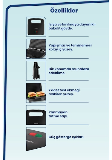 Goldmaster Tostini 750 W Isınmaya Dayanıklı Mini Tost Makinesi