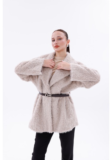 Kemer Detaylı-astarlı-düğmeli Kadın Kaban Bej