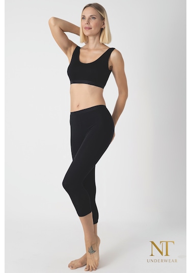 Nt Underwear Kadın Bambu Kapri Tayt Hafif, Rahat, Terletmeyen Siyah