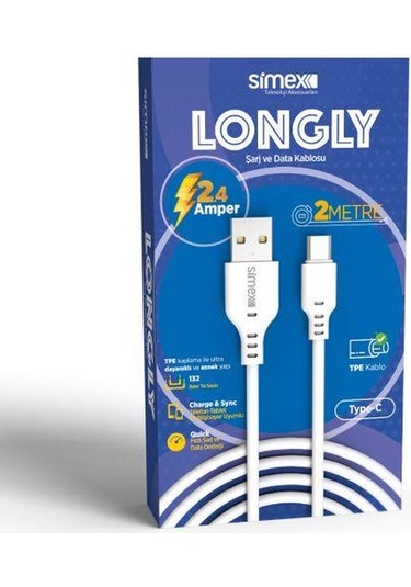 Simex SPK-08 Longly Type-C Data Kablosu 2 M Beyaz