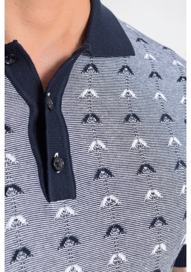 Heyss Polo Yaka Kısa Kollu Desenli Erkek Triko (380736880) Lacivert