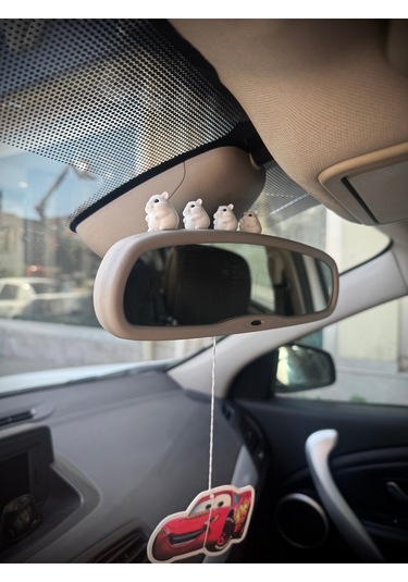 4 Parça Sevimli Hamster Ailesi Dikiz Aynası Süsü - Ayna Süsü Araba Süsü Torpido Süsü Oto Aksesuar