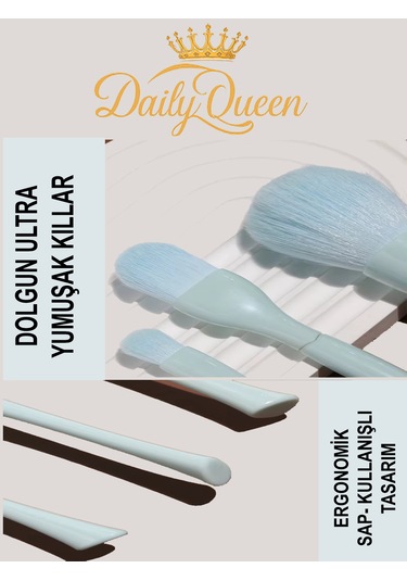10 Lu Plastik Saplı Makyaj Fırça Seti Yumuşak Sentetik Kıllar, Profesyonel Sonuç Buz Mavi
