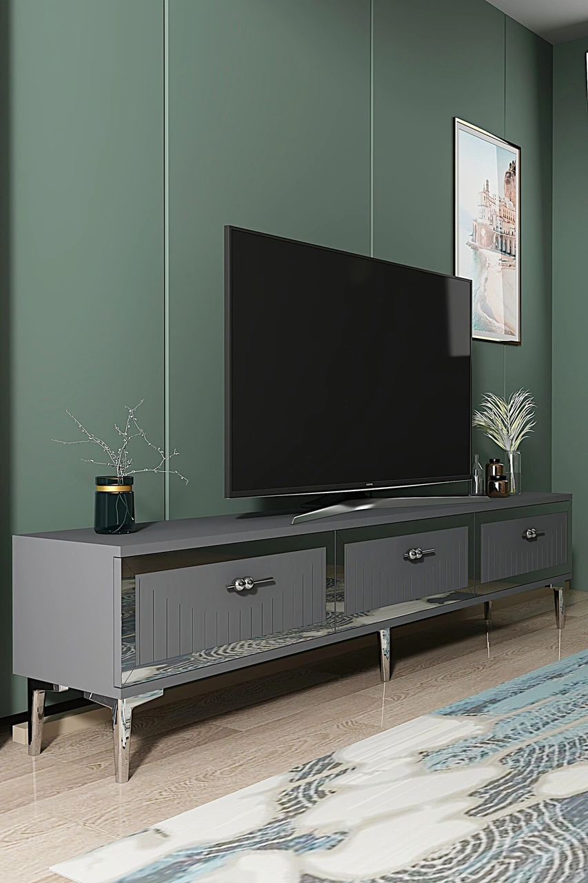 Tsa1802as - Tuna Tv Stand, Tv Sehpası Antrasit-sılver 180cm Antrasit