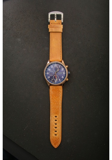 Hakiki Deri 24mm Akıllı Pimli Saat Kordonu Açık Kahverengi