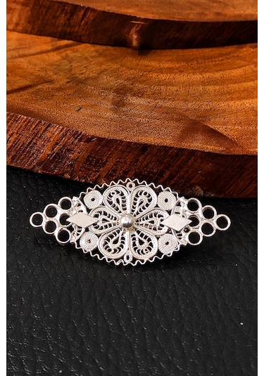 Telkari Gümüş Broş El İşi Yaka İğnesi Yaprak Modeli Aykat Kuyumcu Gümüş