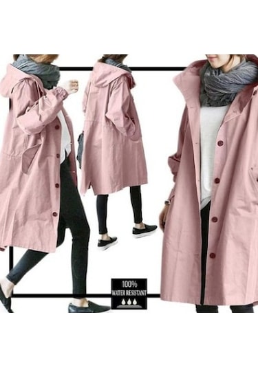 Kadınlar İçin Orta Uzunlukta Bol Rüzgarlık Ceket Pembe