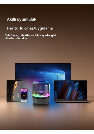 Ev Kablosuz Cam Rgb Aydınlatmalı Bluetooth Subwoofer Hoparlör