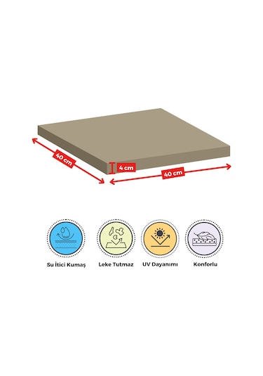 Xpermate 4'lü Sandalye Minderi Su İtici Kumaş 40 x 40 CM Bej