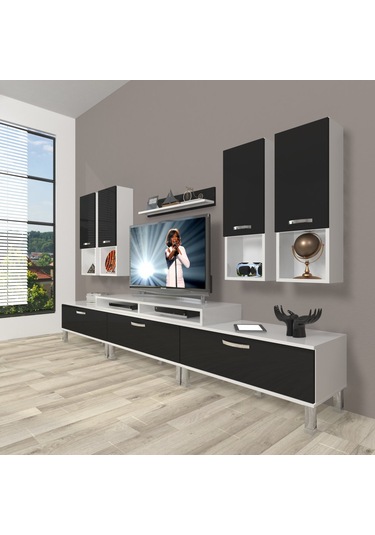 Decoraktiv Ekoflex 8da Slm Krom Ayaklı Tv Ünitesi Tv Sehpası Beyaz - Siyah