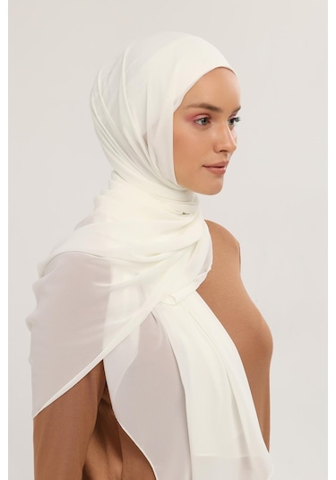 Hazır Pratik Lüks Geçmeli Lastikli Boneli Şifon Şal Ekru