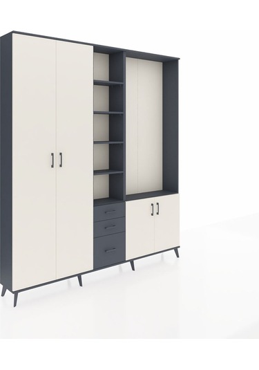 Arges Dolap 13 Raflı 3 Çekmeceli 4 Kapaklı 220x30x243 Antrasit-aytaşı/antrasit Aytası/antrasıt