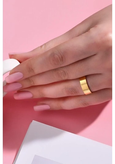 Takı Dükkanı 6 MM Mat Sarı Düz Çelik Alyans Yüzük Cl38