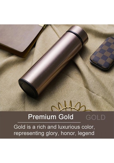 Xiyyadms 500ml 304 Paslanmaz Çelik Isı Yalıtımlı Bardak - 24 Saat Sıcak/soğuk Saklama, Ergonomik Ve Şık Tasarım, Altın Rengi