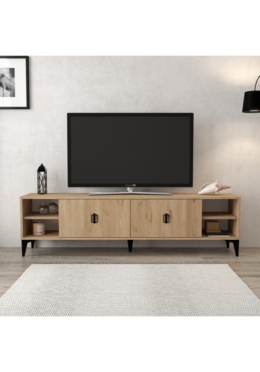 3807 Deren Tv Ünitesi 180 Cm 2 Kapaklı Raflı Sepet Tv Sehpası Sepet