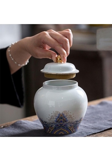 Novahub Seramik Emaye Çay Caddy Büyük Çay Paketleme Kutusu Mühürlü Şeker Saklama Kavanozu Porselen Gıda Kabı H Diğer