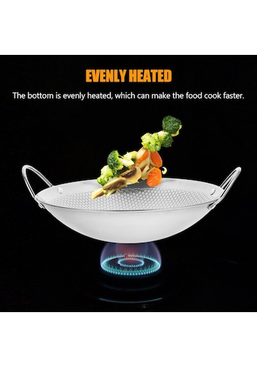 Paslanmaz Çelik Wok Kızartma Tavası, Yapışmaz Woks Ve Karıştırma Tava, Yuvarlak Tabanlı Çift Kollu Tencere Paslanmaz Çelik