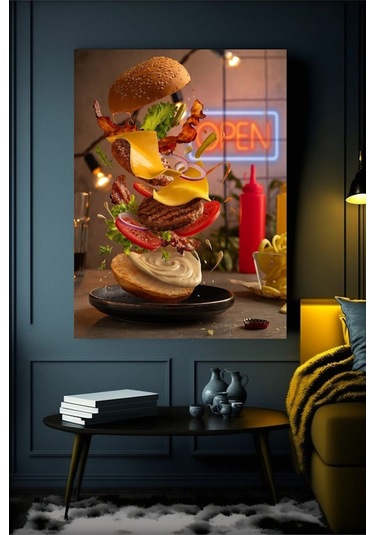 Hamburger 2 Kanvas Tablo Ev Duvar Salon Ofis Dükkan Hediyelik Dekarasyon Süsü