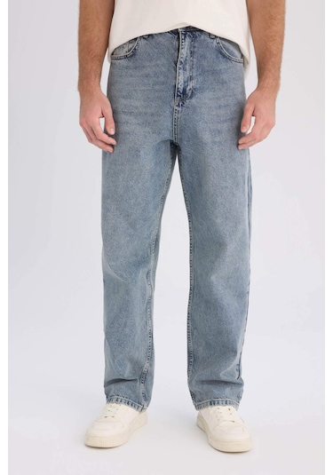 DeFacto %100 Pamuk Baggy Fit Geniş Kalıp Normal Bel Geniş Paça Jean Yıkamalı Pantolon B3926AX25SPNM39