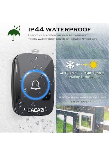 Cacazi Kablosuz Uzaktan Kumandalı Led Kapı Zili Siyah