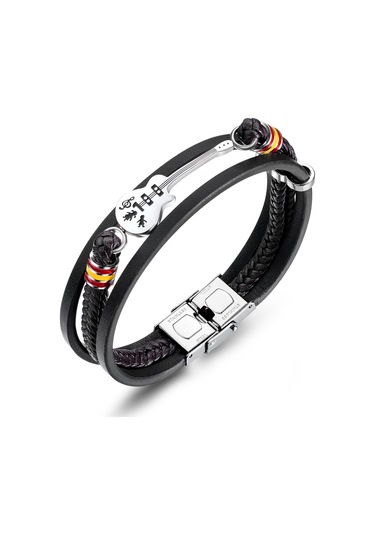 Avrupa Ve Amerikan Punk Erkek Deri Çok Katmanlı Örgülü Gitar Bilekliği Erkek Arkadaş İçin Gümüş - Siyah