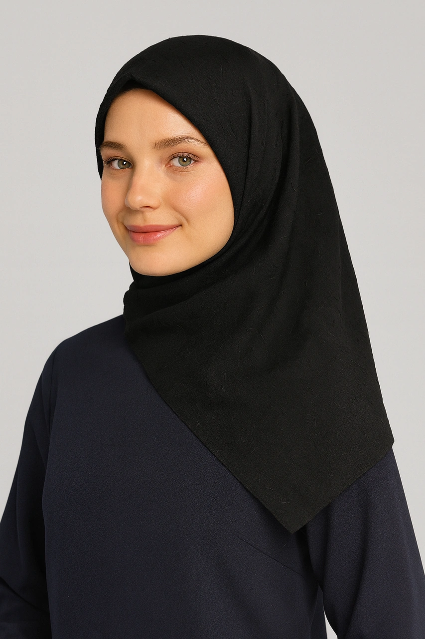 Bambu Kraş Eşarp 100x100 Cm Terletmez, Tok Ve Dik Duran, Dört Mevsim Kullanıma Uygun Siyah